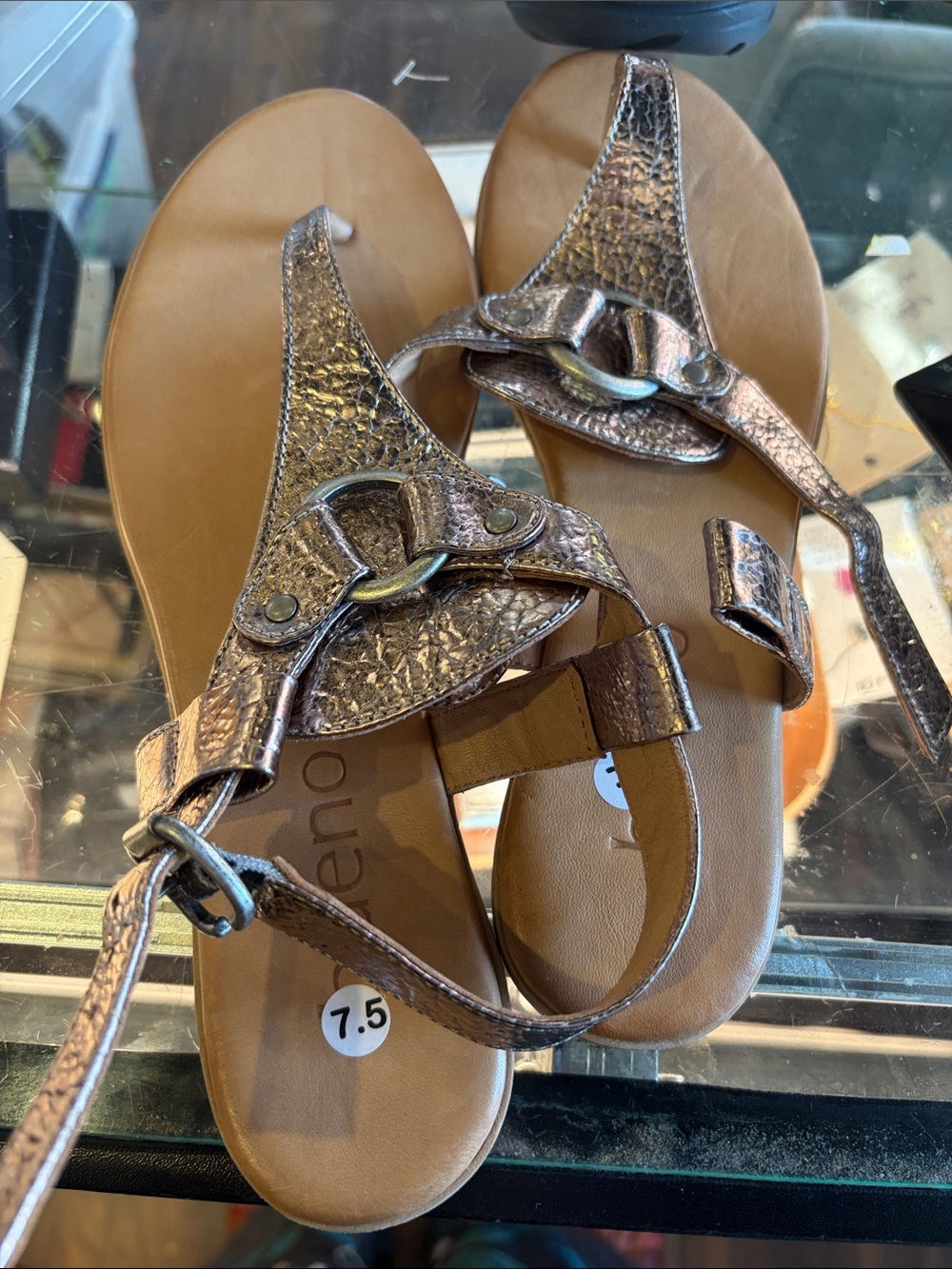 Women’s Metallic Bronze T-Strap Sandals
